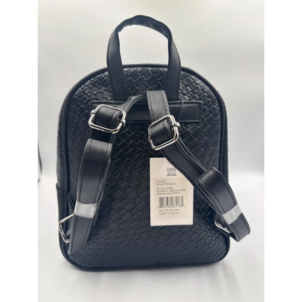 London Fog Bowery Medium Woven Backpack Black LFH24755-BLAK New